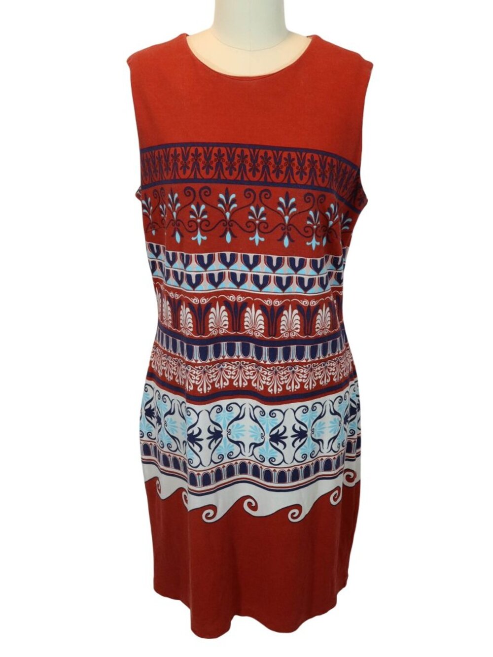 J MCLAUGHLIN Fair Isle Print Ponte Knit Sleeveless Sheath Dress Size M Preppy